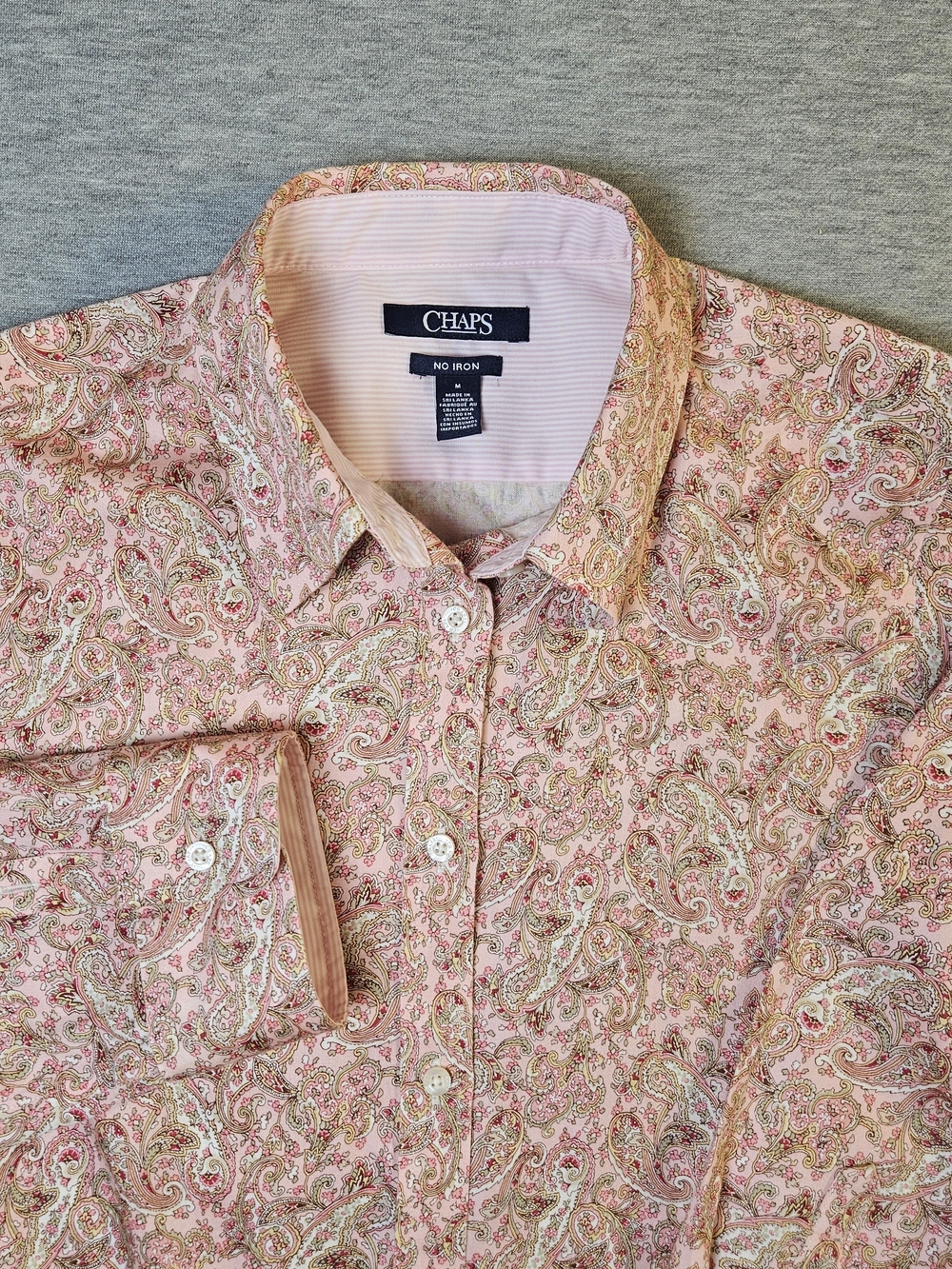 Chaps Women's No-Iron Button Down Shirt Pink Paisely Floral Cotton Blend Size M - Picture 7 of 12